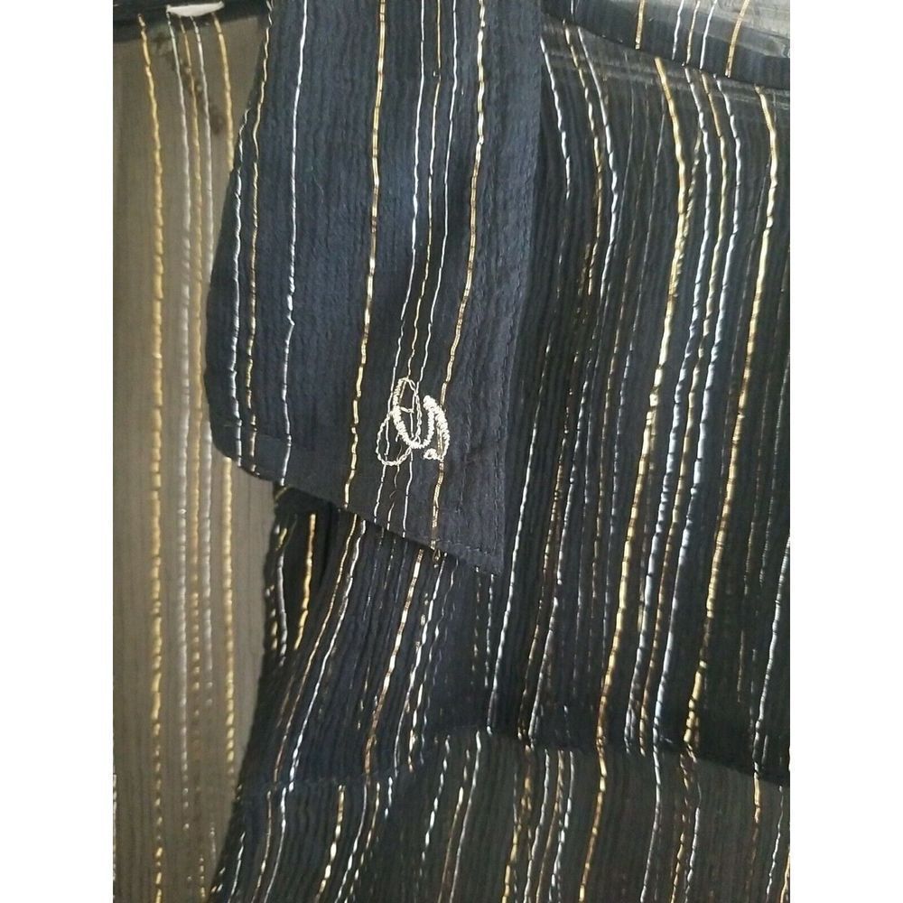 Vtg G-Unit Sexy Black Silk Blouse Silver/Gold Metallic Stripe Sheer Disco, EUC,M - Picture 4 of 7